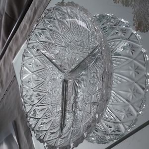3 divided tray dish etched and cut crystal shabby chic diamond 💎 stars 🌟